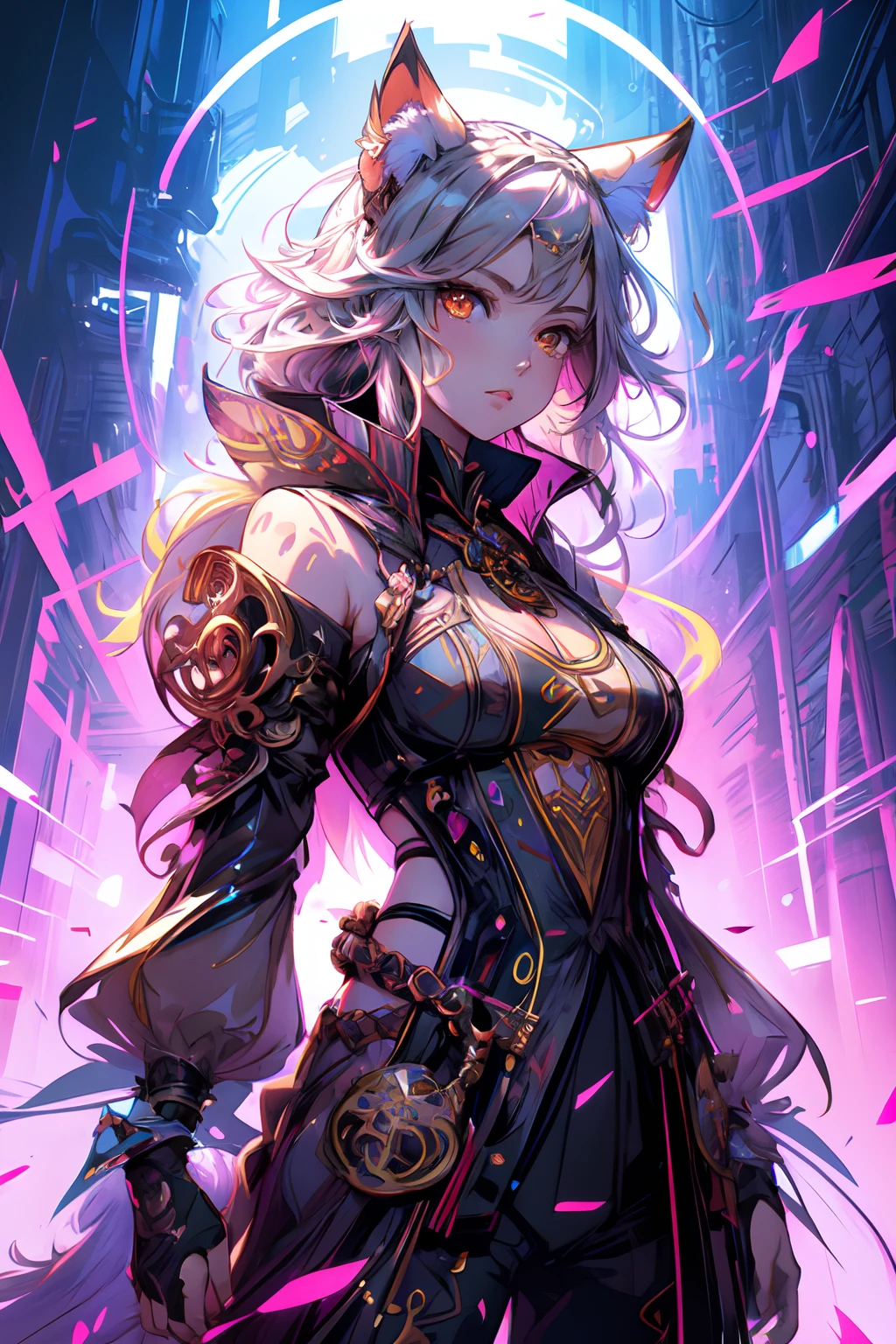 Chica anime con tocado de lobo y cabeza de zorro., Alphonse mucha y rossdraws, :: rossdraws, ilustración de anime digital, detailed arte animado digital, impresionante estilo artístico, estilo de arte de fantasía, alice x. zhang, ilustración de fantasía de anime, Artgerm y Rossdraws, rossdraws sakimimichan, Ross dibuja 1. 0, arte animado digital