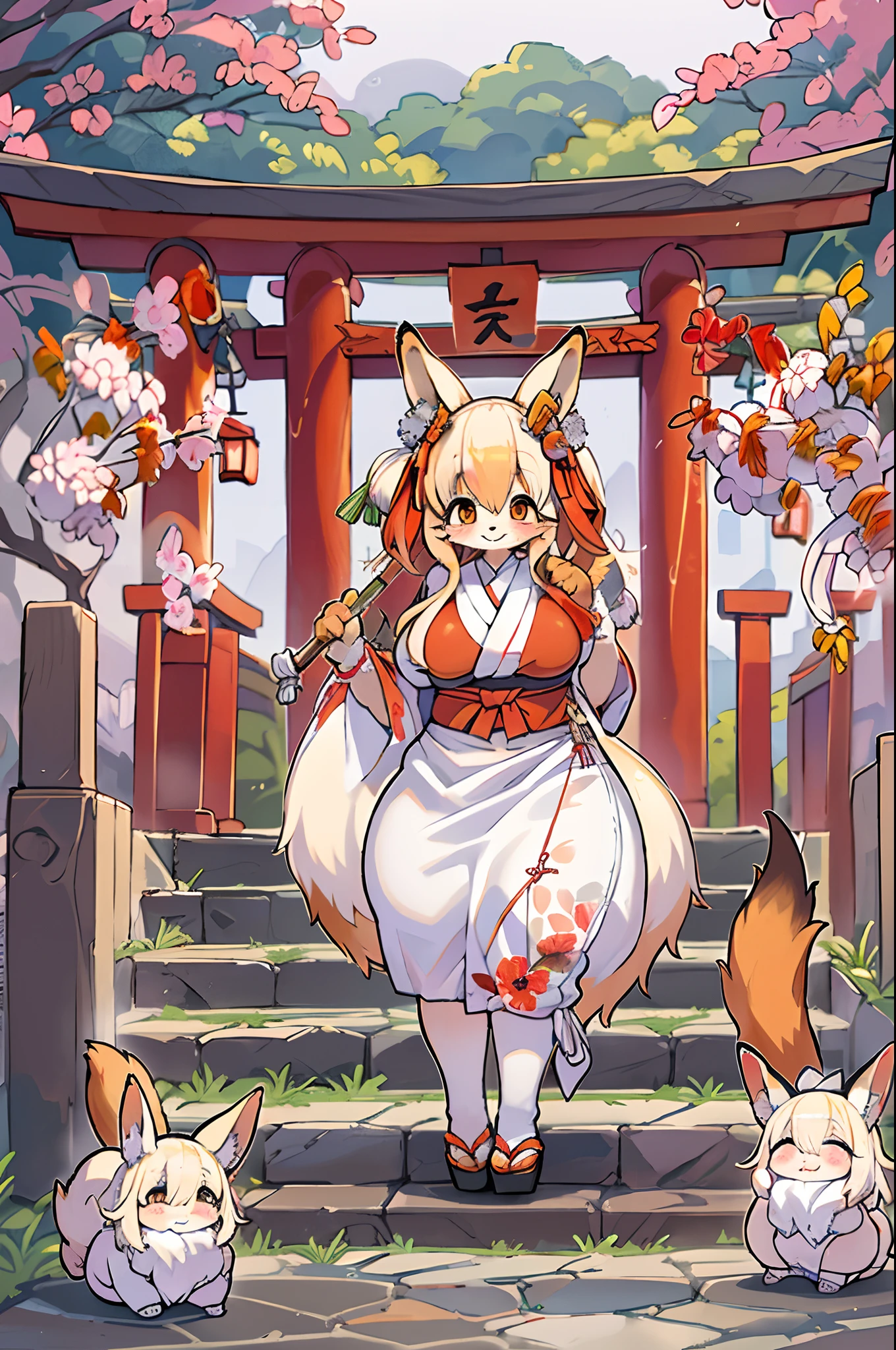 Anime character with a cat and two dogs in front of a gate - SeaArt AI