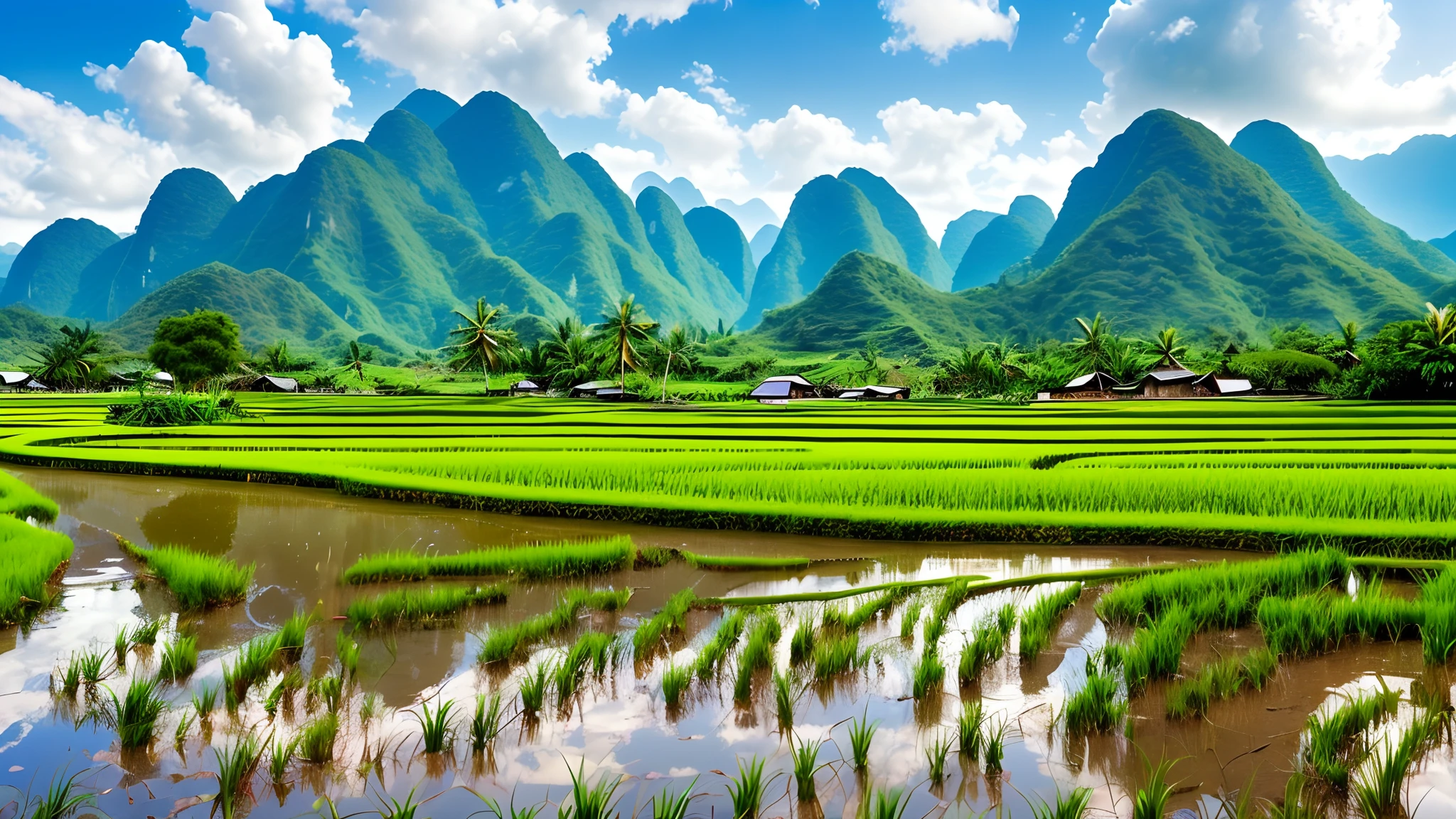 Scenery，ricefield，small stream - SeaArt AI