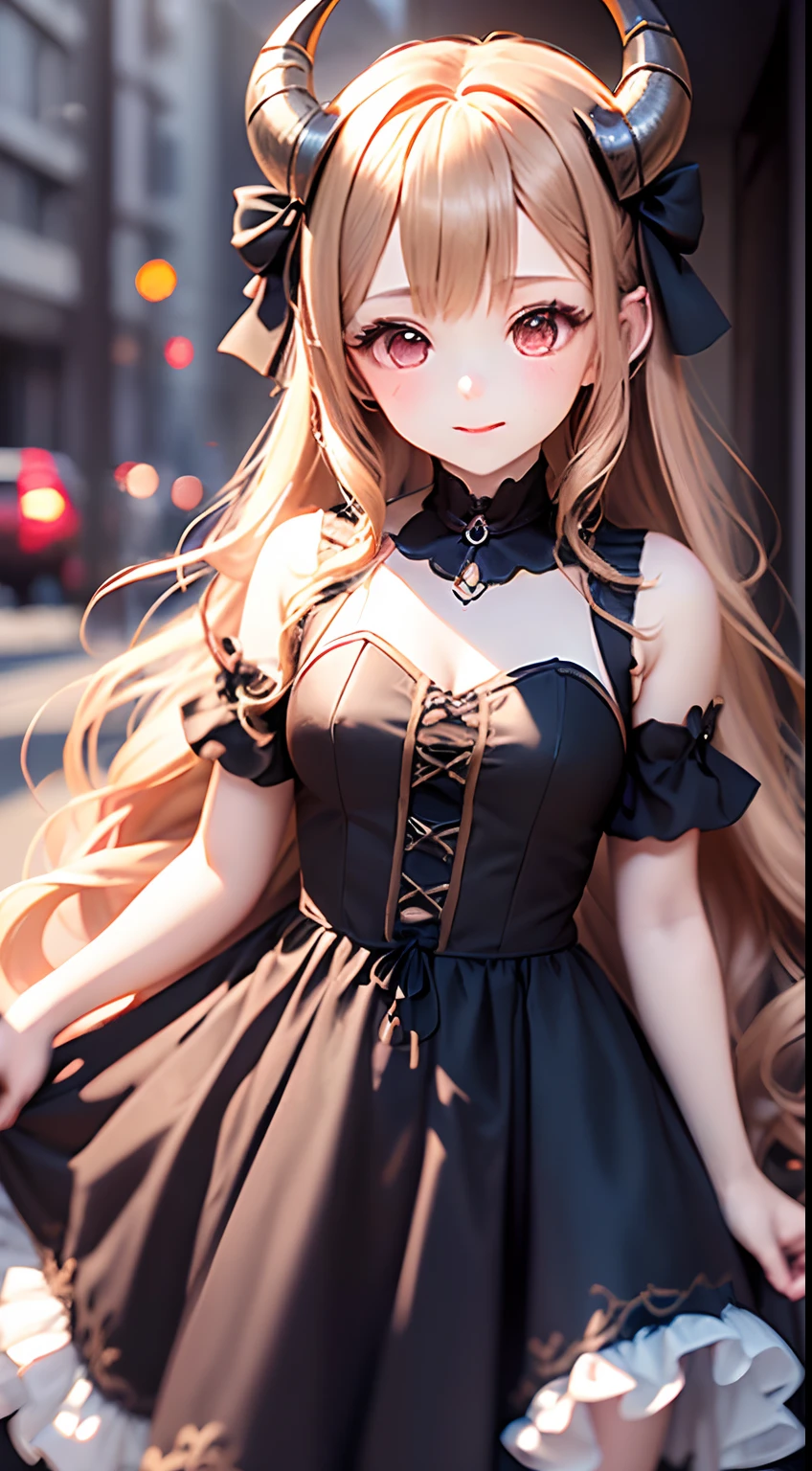 Anime girl in a black dress with horns and a black dress - SeaArt AI