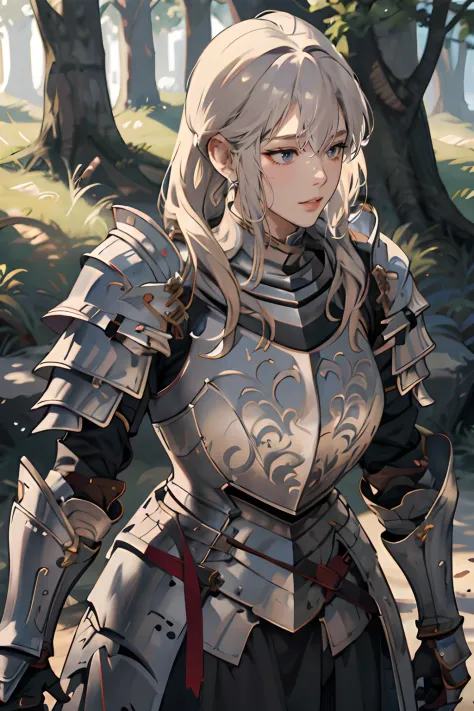 Women in Their 20s、1 persons、a close up of a woman in armor holding a sword, armor girl, Female knight, large full breasts、full ...