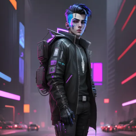 Change background cyberpunk handsome boy, realistic face, 8k, ultra realistic,