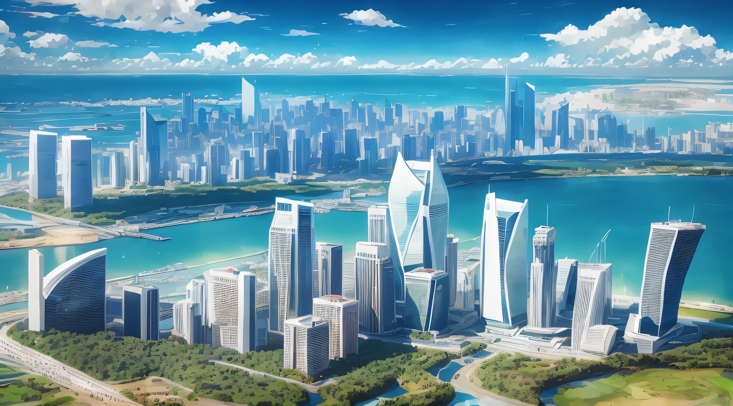 There is a picture of the city with many tall buildings, beautiful city of the future, Futuristic city landscape, beautiful cityscape, Another word: futuristic city, futuristic utopian city, Cidade futuristica, landscape of a future city, The future city, Futuristic city landscape, Futuristic city landscape, hyper-futuristic city, futuristic urban background