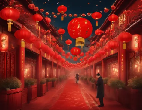 Chinese New Year，red colour，Cartoony，Commercial posters，There are decorations around，delight