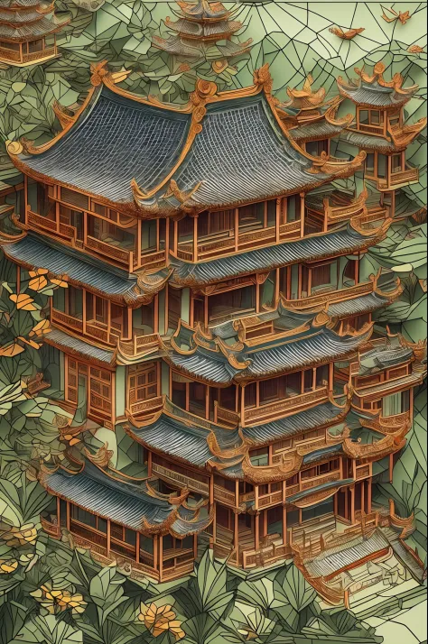 MDJRNY-PPRCT,Chinese architecture，Chinese Ancient Architecture，Traditional Chinese style house，The style of paper art,themoon，ve...