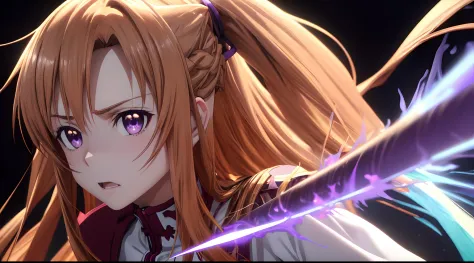 best pictures, masutepiece, ​masterpiece、super precision、Thrusting sword、[3D images:1.25]、(With high quality anime cute Asuna wi...