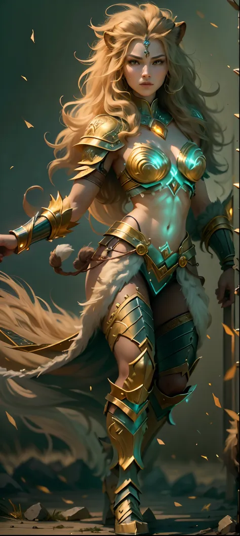 leogirl warrior, realistic fantasy, magic claw light, superpowers of a leogirl, best quality, 8k, masterpiece, greatness. 

The subject：leogirl warrior（Lion Warrior Woman）
Material：realistic fantasy（Realistic fantasy）
Additional details：magic claw light（Ma...