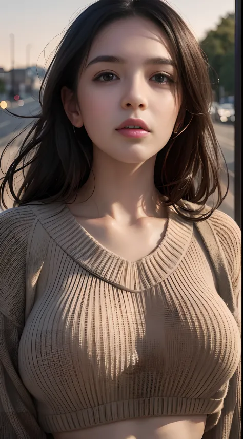 woman, Large breasts, facingviewer,fcPortrait, Cropped sweater