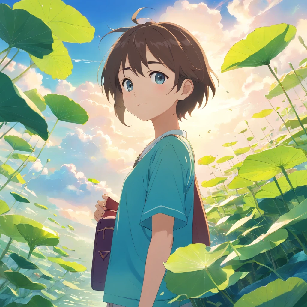 Anime Cute Girl With Backpack Park Tree Bush Sun Clouds Stock Illustration  - Download Image Now - iStock