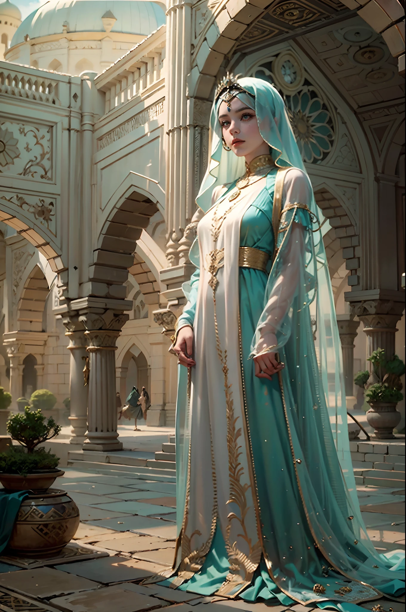 パノラマビュー，写真alestic，8k，青い空と白い雲，2人のアラブ人奴隷少女，半透明の伝統的なアラビアのブルカを着用する，アラビアのヒジャブ，アラビアのベールは仮面をかぶっている，手を縛って，腰を縛る，アンクレット，地面に座った，待っている，魅惑的な目，マスク，ゴージャスな服装，A noble女性 in a lavish Arabian burqa，間近で見る，砂漠のオアシス，高級アラブテントの集落の外にある市場，完璧な構成，プロ，マイストウィック，委託，最高品質，色補正済み，固定後，レタッチ，改善，すごい，トーンマッピング，詳細， 非常に詳細な， デジタルペインティング， アートステーション， 長大ダムの概念図， 滑らかさ， シャープなフォーカス， 美しいイラスト， 写真， 後部窓からの光が逆光になる， ダイナミックライティング， 靄， 複雑な， 映画のような粒子， プロ， 顔 to the viewer，（美しいm3d_女性， 完璧なm3d_顔,）， ボリューメトリックライティング， subsur顔scattering， 良いハイライト， 良い影， 映画照明