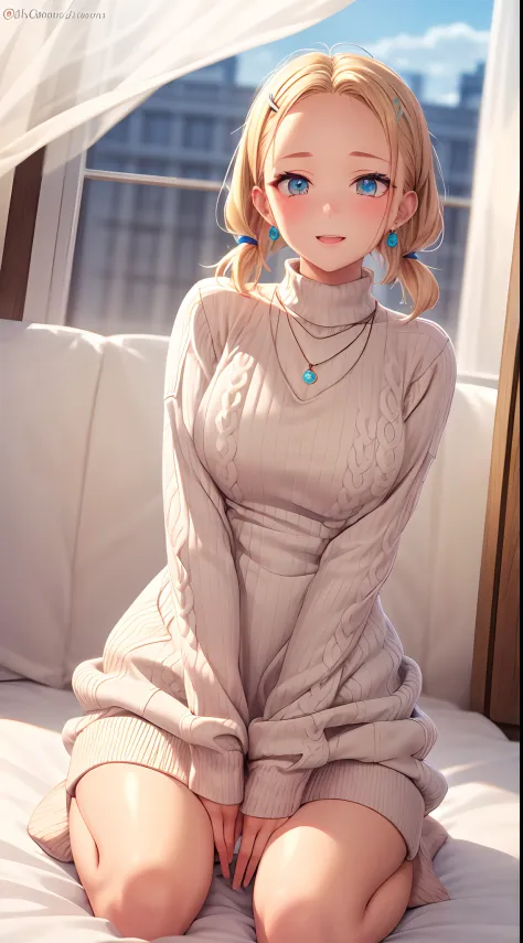 absurderes, ultra-detailliert,bright colour, extremely beautiful detailed anime face and eyes, view straight on, ;D, shiny_skin,25 years old, Short hair, (Forehead:1.3), Blonde hair with short twin tails, Shiny hair, Delicate beautiful face, red blush、(cya...