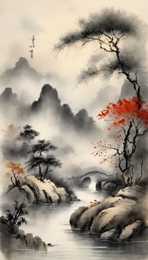 Chinese landscape painting，ink and watercolor painting，water ink，ink，Smudge，Meticulous，water ink，Smudge，Meticulous，Smudge，low-saturation，Low contrast，Lotus pond beauty，Beautifully depicted，A detailed，acurate，Works of masters，tmasterpiece
