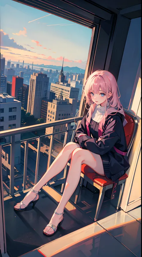 1 adult girl looking at the city view by the window