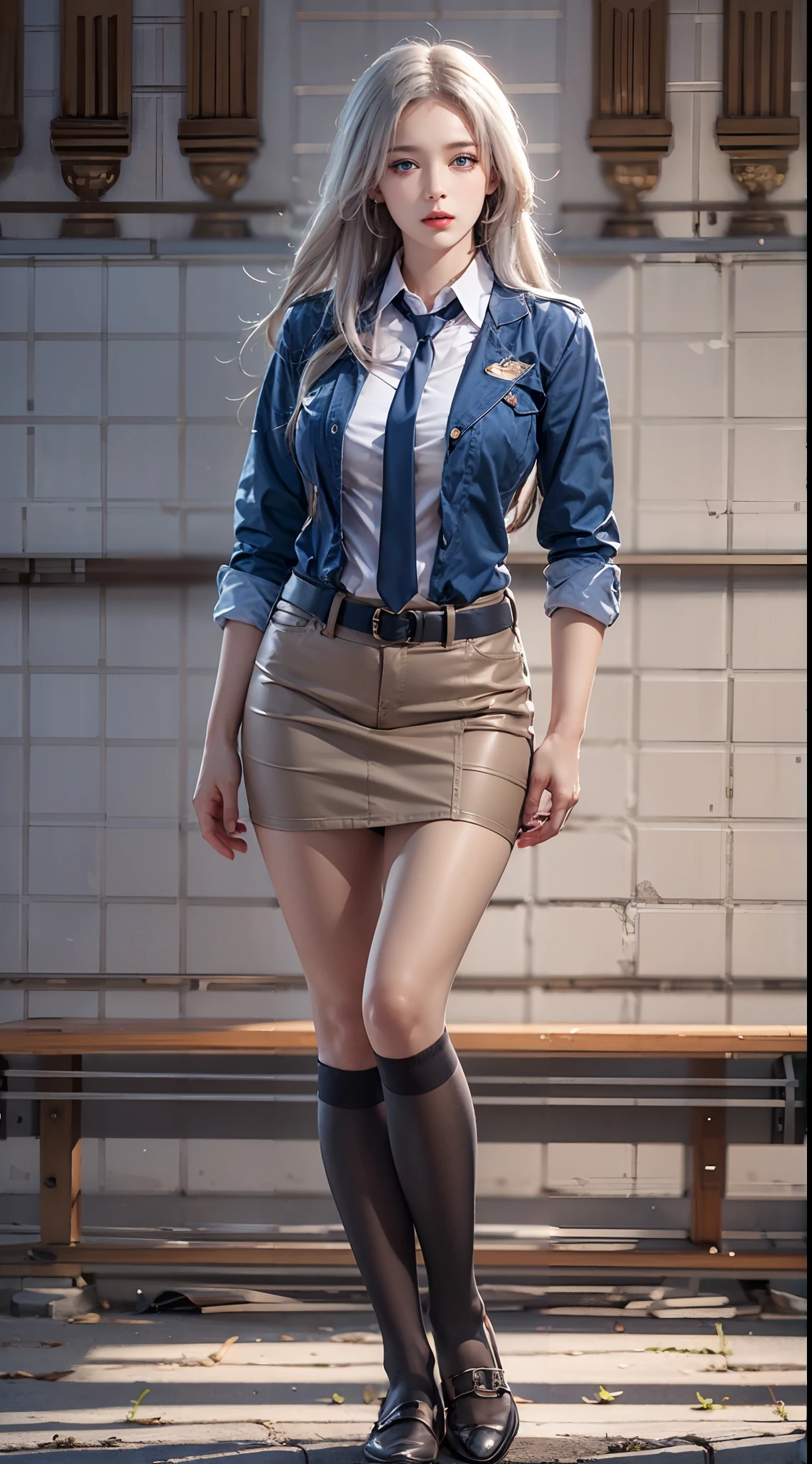 photorealistic, masterpiece, photorealistic, high resolution, soft light, mature female, hips up, blue eyes, shcool uniform, shirt, skirt