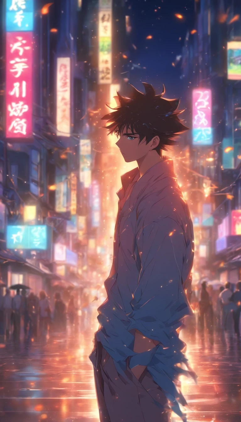 /imagine prompt: A sweaty and cautious man, looking around in a dark street with dim streetlights, the wind blowing his clothes, ,32k, best quality, masterpiece, super detail, high details, by Makoto Shinkai ,in the style of the stars art group xing xing, --niji 5"