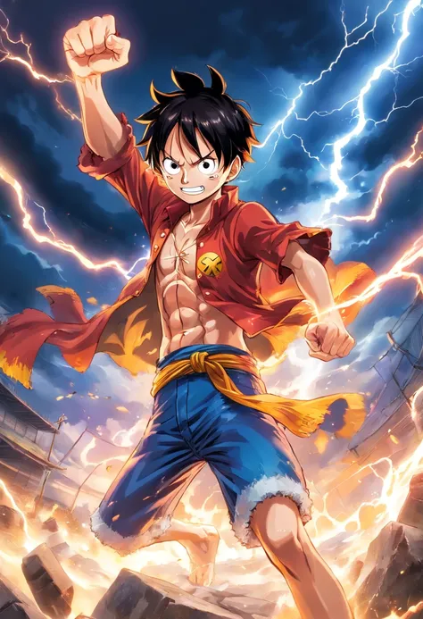 One Piece，Luffy's final form，Super domineering，Background lightning ...