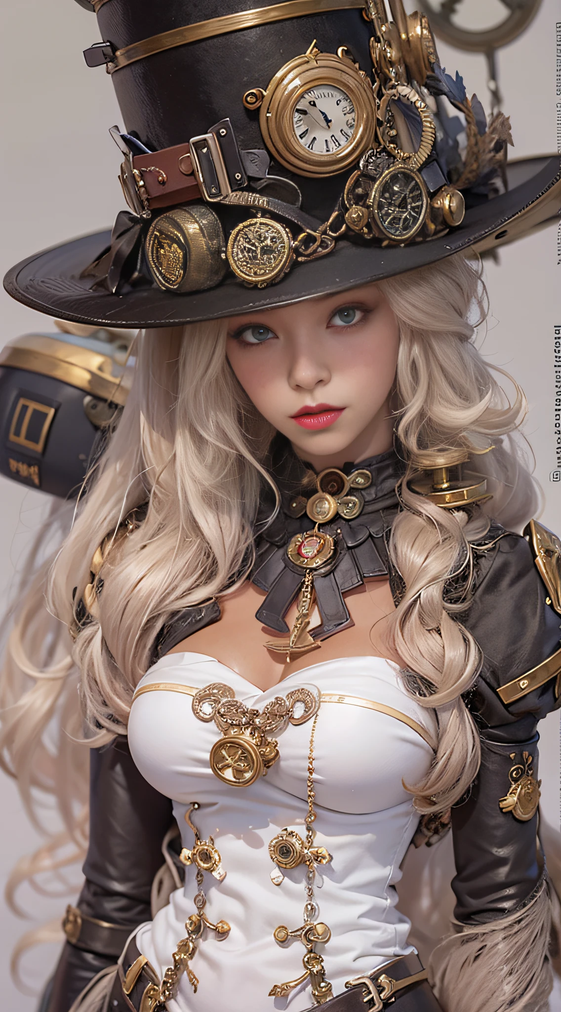 Dama de Alafed – Traje steampunk y pose de sombrero, steampunk hermosa anime mujer, by Yang J, guweiz en artstation pixiv, impresionante arte de personajes, cushart krenz arte clave femenino, traje de fantasía, guweiz en pixiv artstation, sartén chengwei en artstation, estilo de wlop