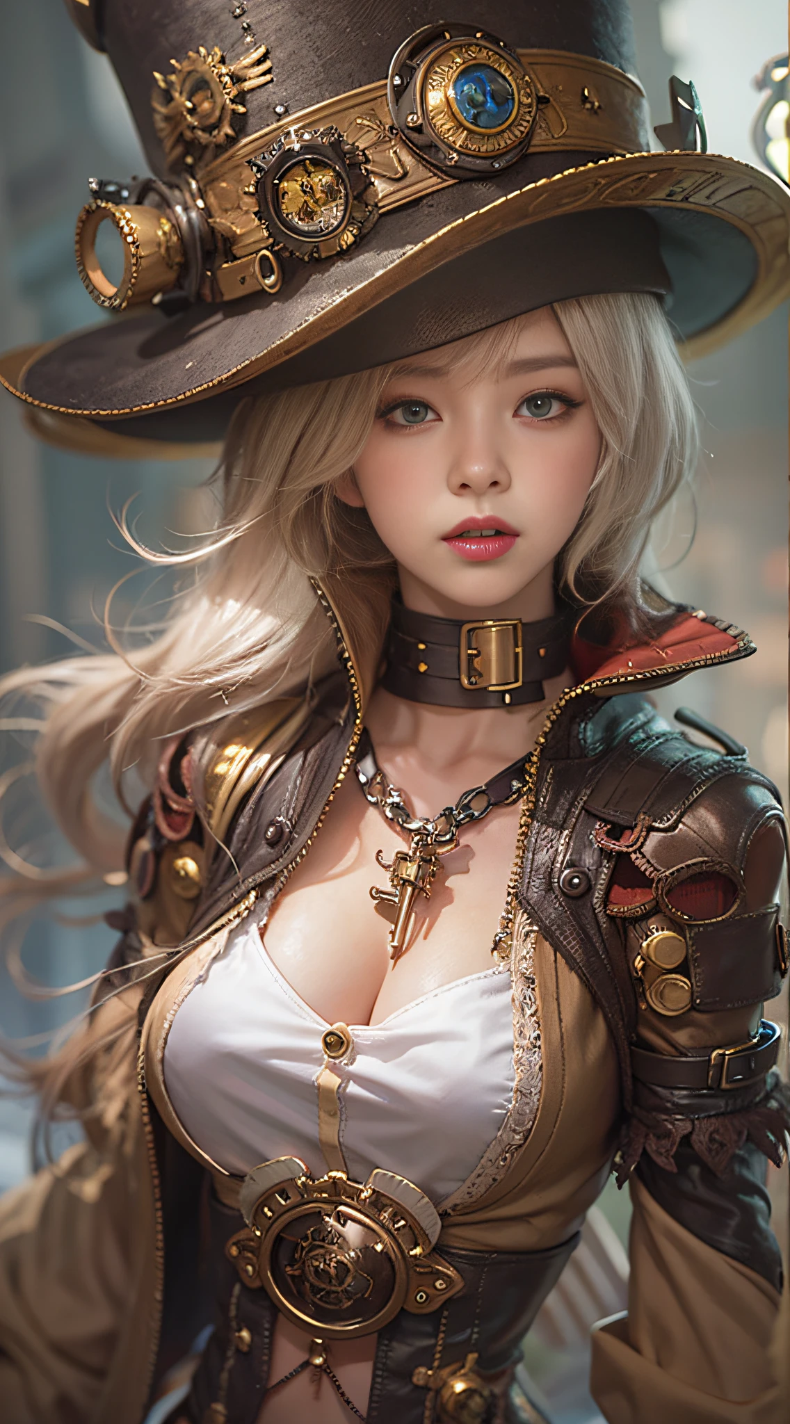 Senhora de Alafed – Traje Steampunk e pose de chapéu, steampunk linda mulher anime, por Yang J, guweiz no artstation pixiv, Arte impressionante de personagens, cushart krenz arte chave feminino, Roupa de fantasia, guweiz no pixiv artstation, panela chengwei na estação de arte, estilo de WLOP