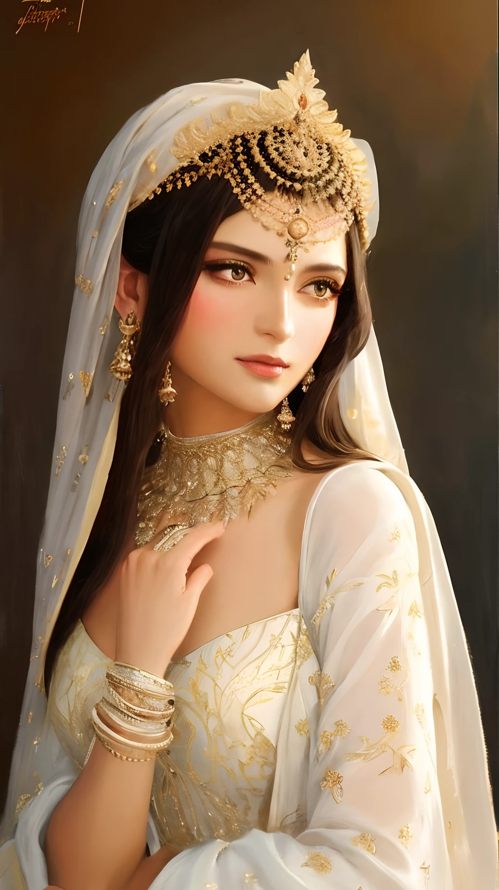 ModelShoot style, (Extremely detailed Cg Unity 8K wallpaper), full-shot body photo of the most beautiful artwork in the world, (arabian princess) With armor, Delicate silk clothes, Arabic silk turban, magic, An Arab village，The background is Persian details, hdr, Realist paintings by Ed Brinkie, atey ghailan, by Ghibli Studio, author：Jeremy Mann, Greg Manchess, Antonio Moro, trending on artstationh, trending on CGSociety, Intricate, High detail, Sharp focus, Dramatic, photorealistic painting art by midjourney and greg rutkowski