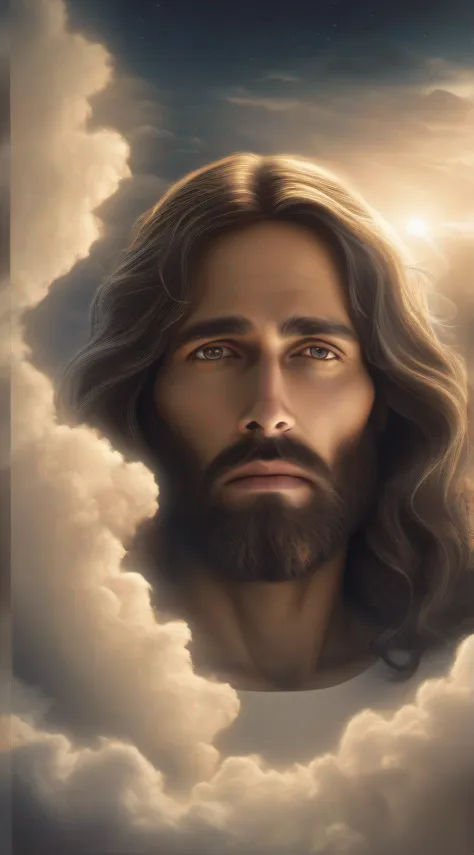 ((Realistic portrayal of JESUS CHRIST IN THE MIDST OF HEAVENLY CLOUDS ...