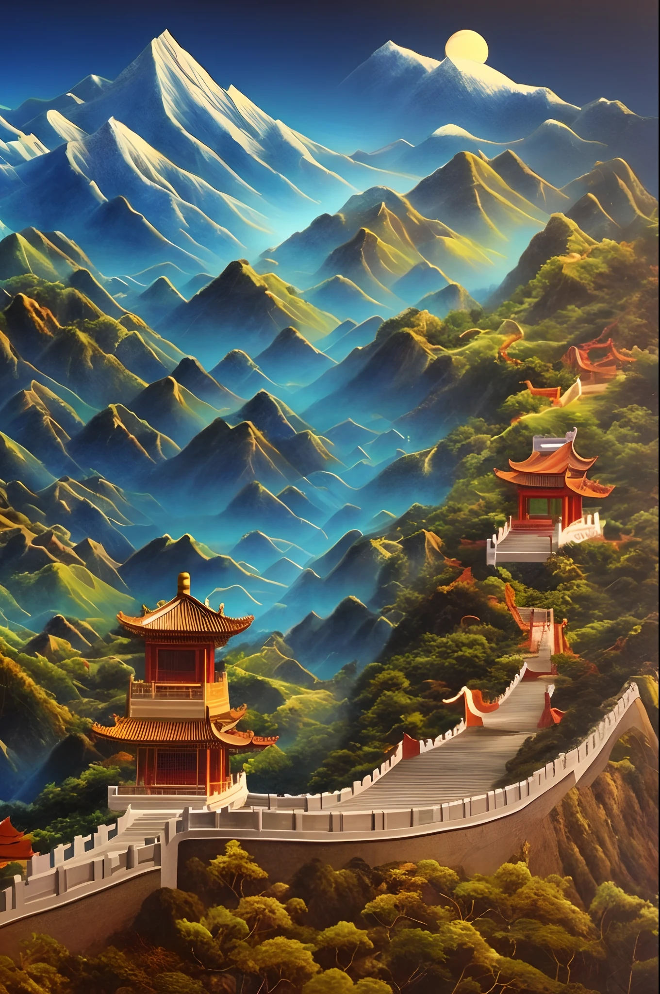 Chinese architecture，gardens，mountain water，Sea of Clouds，arte em papel cortado，Artistically，Works of masters，HighestQuali