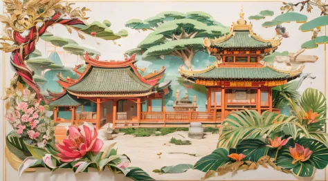 Paper cut 32K paper cutout（tmasterpiece，k hd，hyper HD，32K）Chinese architecture,gardens,mountain water,Sea of Clouds，snowy peak(mont)Treasure Trove(kiosk)Close to Lam Tin(Village)，
Deadwood(Hut)Three blankets(big hall)A hole in the sky(Boulders)。Decoupage
H...