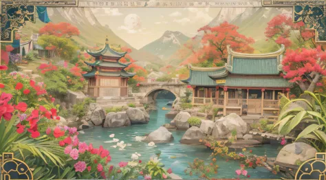 Paper cut 32K paper cutout（tmasterpiece，k hd，hyper HD，32K）Chinese architecture,gardens,mountain water,Sea of Clouds，snowy peak(mont)Treasure Trove(kiosk)Close to Lam Tin(Village)，
Deadwood(Hut)Three blankets(big hall)A hole in the sky(Boulders)。Decoupage
H...
