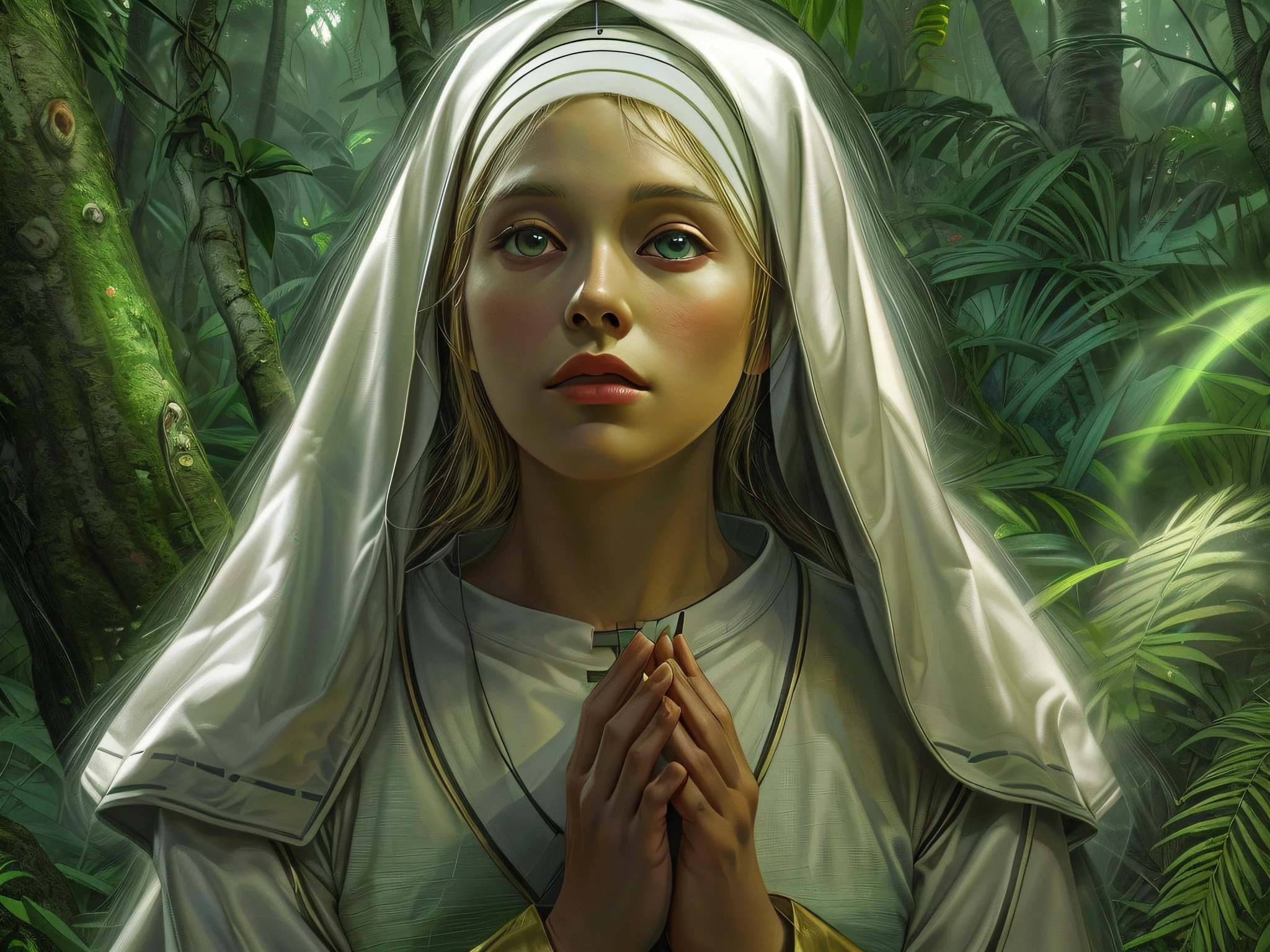 Nun in the jungle created with SeaArt AI