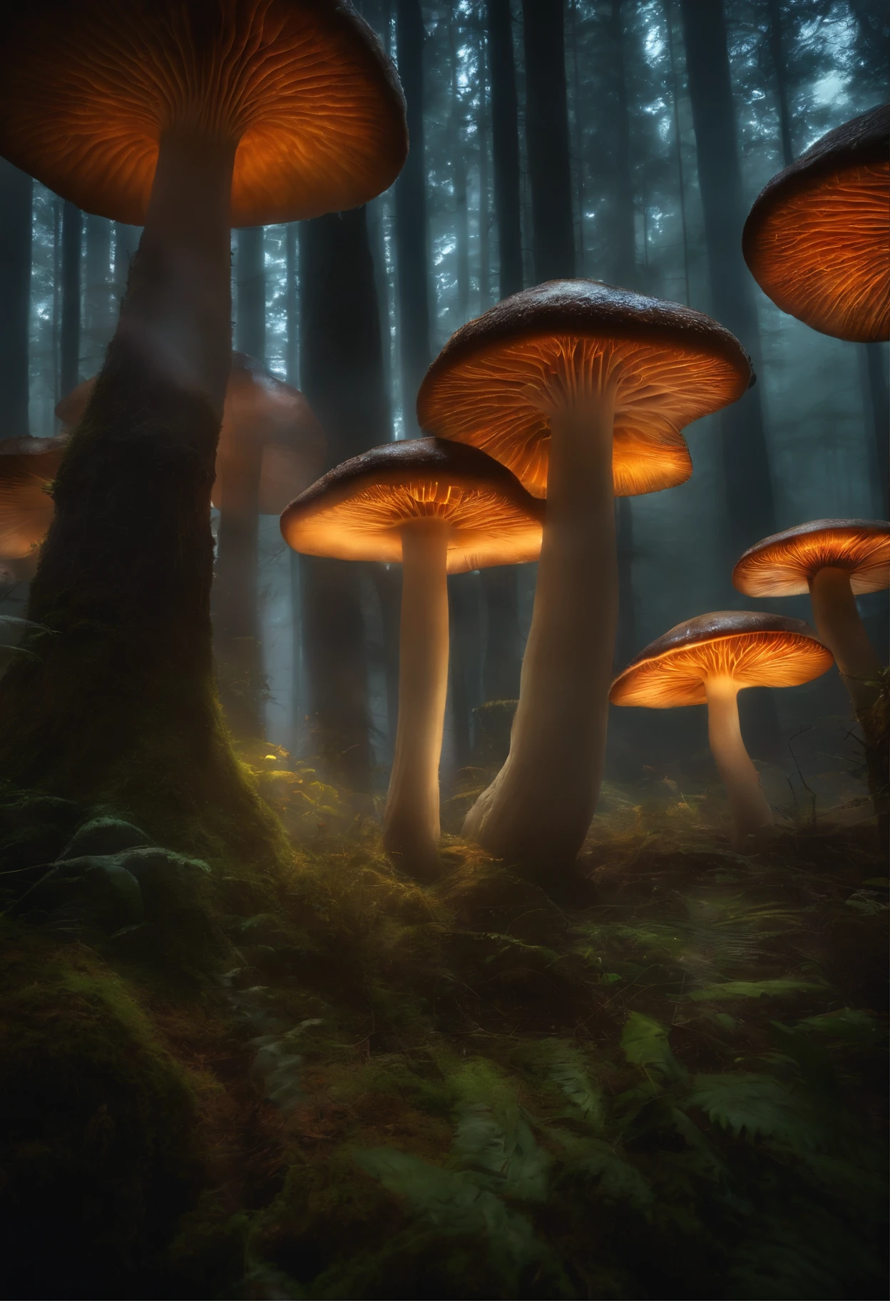 A mystical mushroom forest shrouded in a haze of magic There are