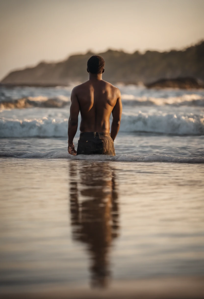 Arafed man standing in the ocean looking out at the waves - SeaArt AI