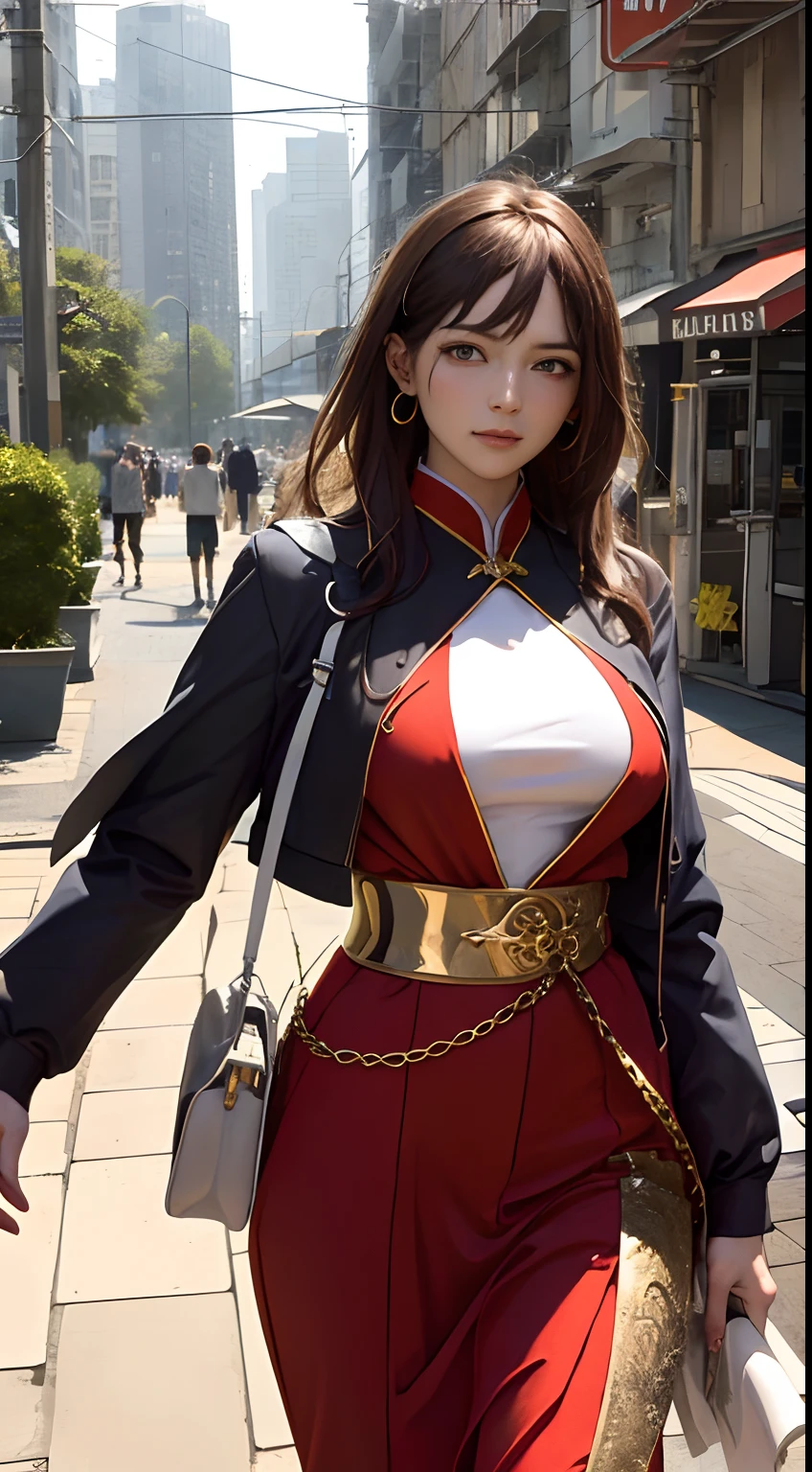 （tmasterpiece，top Quority，best qualtiy，offcial art，Beautiful and aesthetic：1.2），（1girl huge large breasts），waist - up，Tang suit，Hanfu，cyber punk style，mechs，Extremely detailed，Colorful，highestdetailed，offcial art，Unity 8k wallpaper，Ultra-detail，Beautiful and aesthetic，beatifull，tmasterpiece，best qualtiy，（zentangle，a Mandala，Tangles，Entangled），Sacred Radiance，gold foil，Gold leaf art，glitter drawing，PerfectNwsjMajic、Medium hair