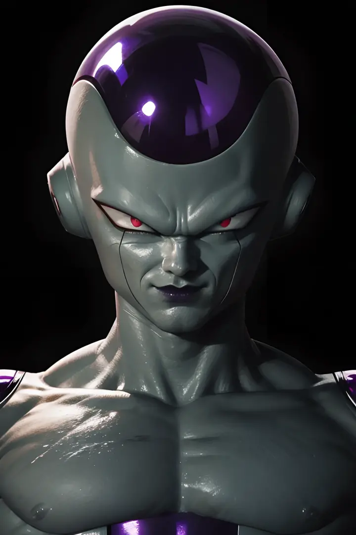 masterpiece, best quality, 1boy, frieza, closeup, looking at viewer, male focus, red eyes, solo, serious, (sketch:0.4), simple background horror