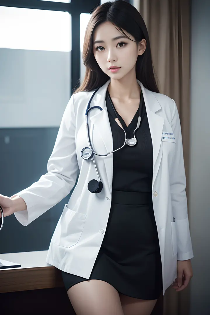 Photorealistic beautiful doctor、stunningly beautiful、doctors white coat, Collared shirt、(top-quality、8K、32K、​masterpiece、nffsw:1.3)、超A high resolution,(Photorealsitic:1.4),Raw photography, Detailed face,,Beautiful hair,real looking skin、 ((Doctor Style)), ...