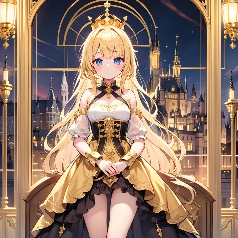 Beautiful blonde, (1 young girl), (Golden Castle),ighly detailed, very crisp, hight resolution,
