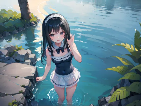 1girl, asashio, maid swimsuit, standing, absurdres, high res, ultrasharp, 8K, masterpiece, looking at viewer