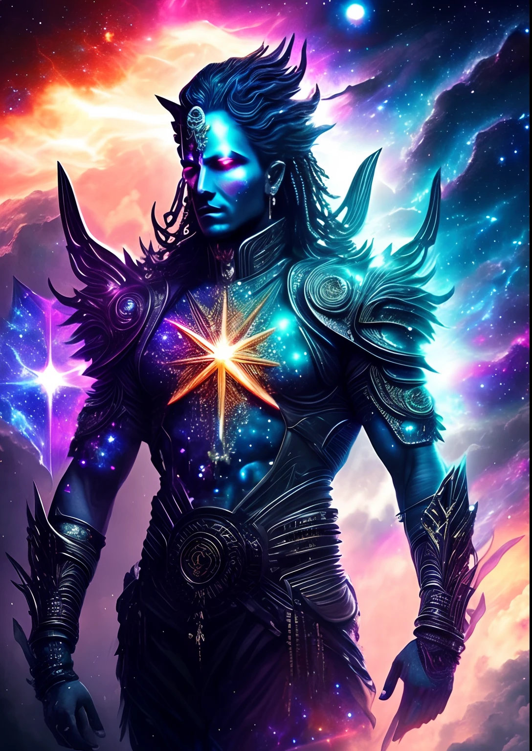 dreamlikeart, galaxy, outer space, nebula, star, [cyberpunked] Vishnu from the stars. (star:1.5),