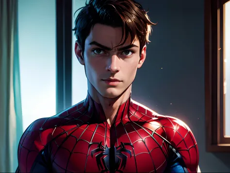 Peter Parker homem-aranha, 8k, UHD, severe low lighting, alta qualidade, foco nítido, Fujifilm XT3
