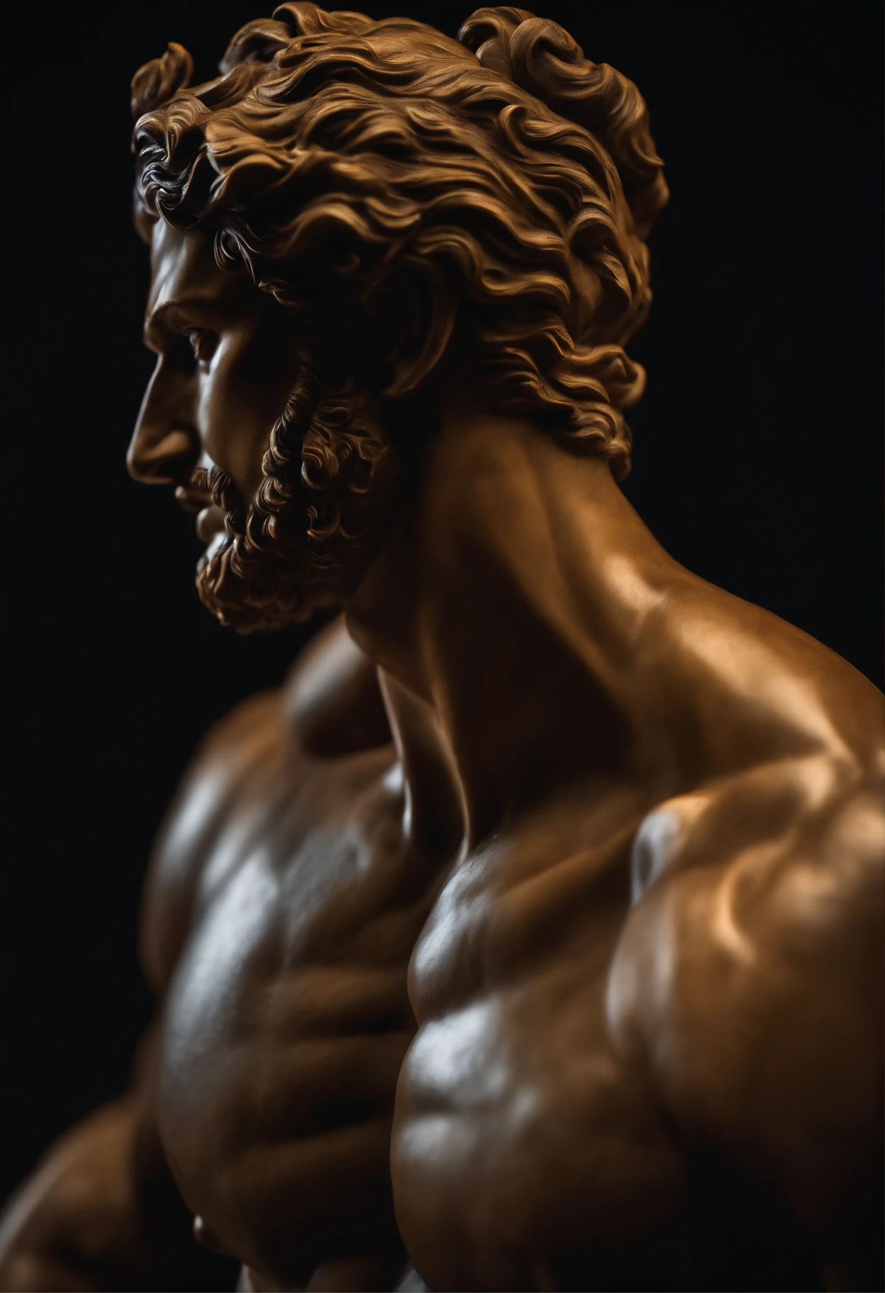 Stoic Greek Hercules style statue with highlighted muscles dark background,marco  aurelio - SeaArt AI