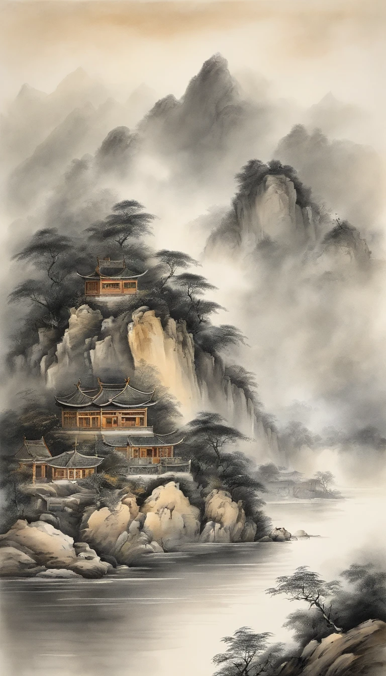 ink and watercolor painting），（Chinese landscape painting，Heavy