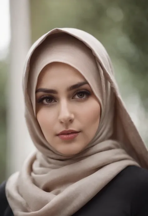 A close up of a woman wearing a white and black hijab - SeaArt AI