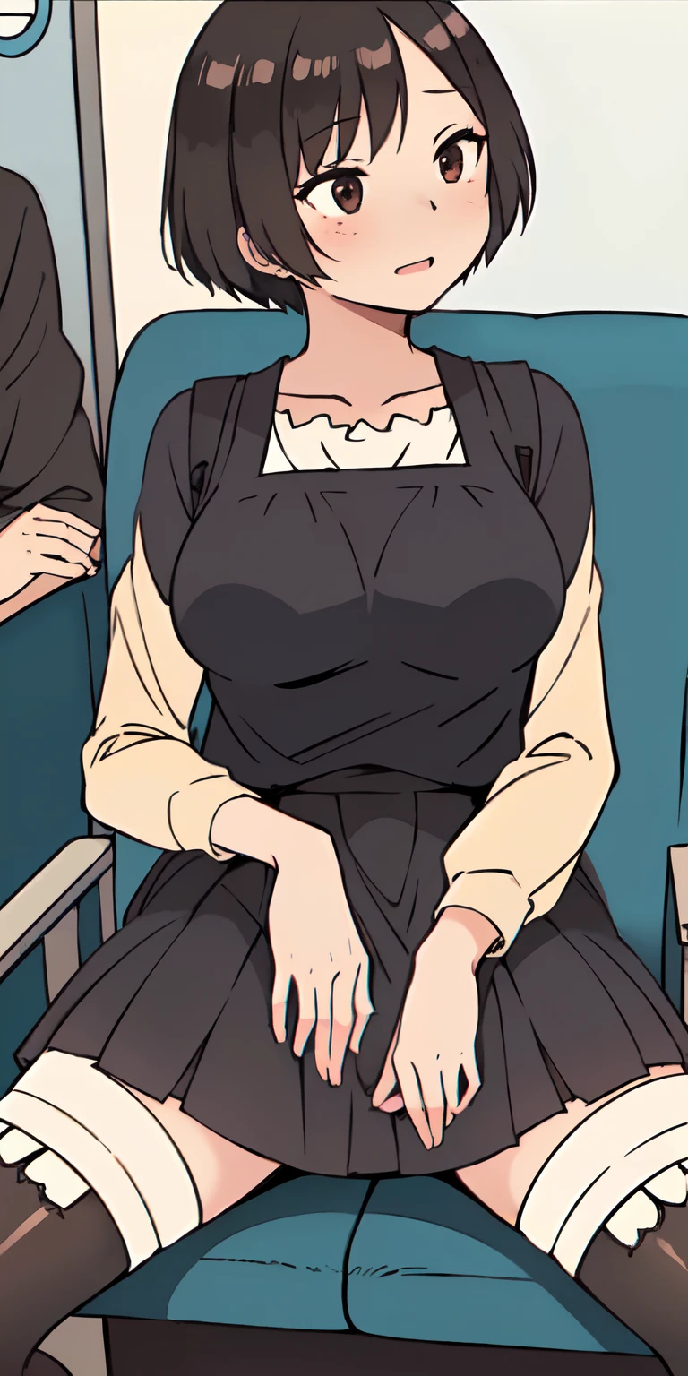 Anime girl sitting on a train with her legs crossed - SeaArt AI