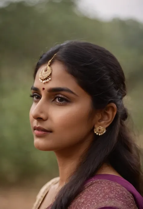 A woman with a gold nose ring and a purple sari - SeaArt AI