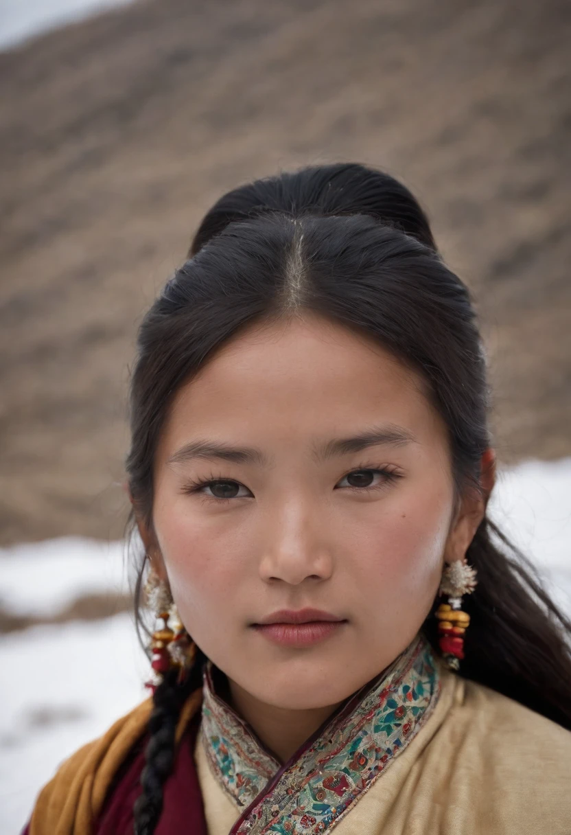 Tibetisches schönes Mädchen,Tibetischer Schnee ，Die 1970er Jahre，weißer Rauch，Voller Bewegung ，Hasselblad，National Geographic Foto，Porträt