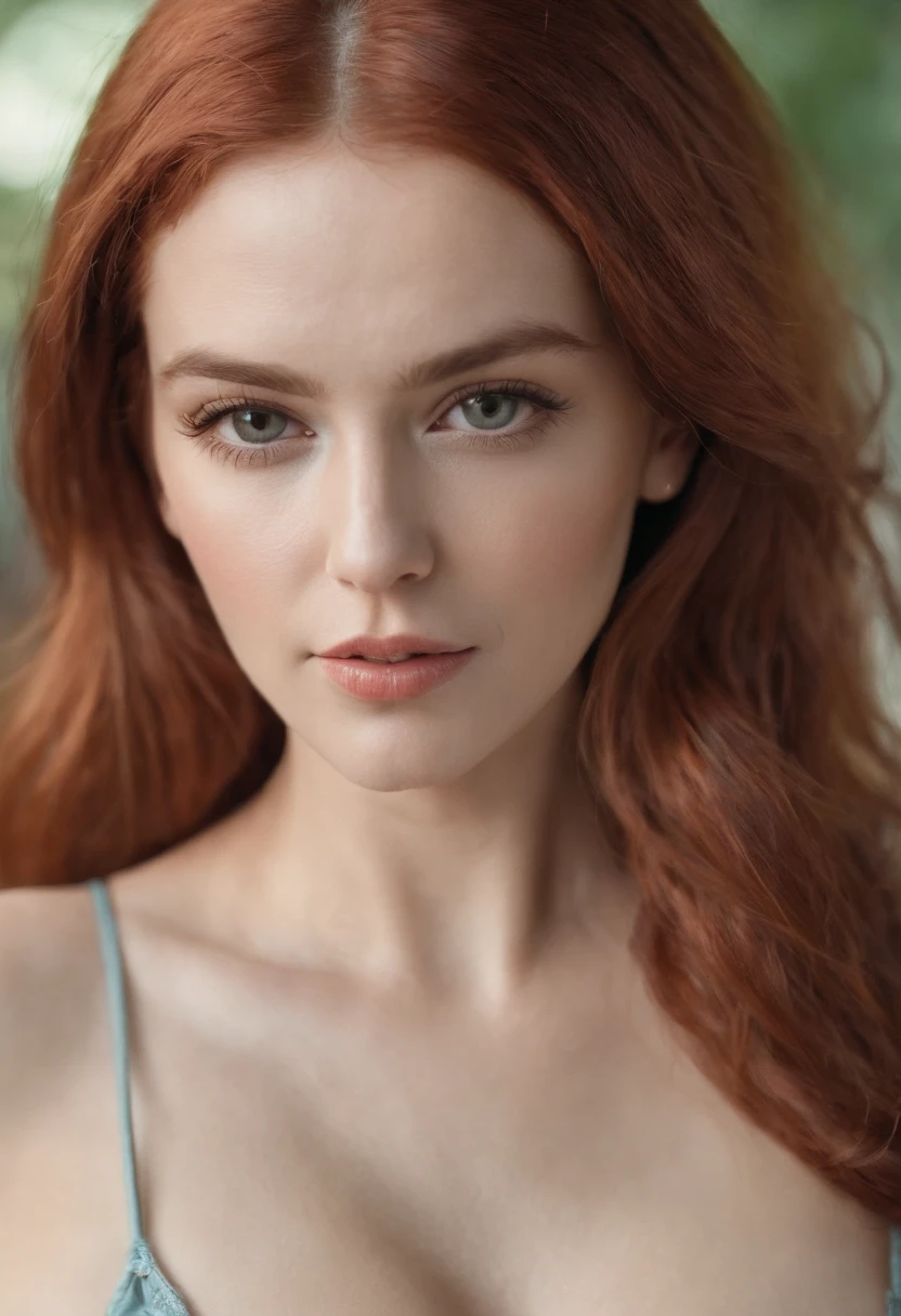 A close up of a woman with red hair wearing a bra - SeaArt AI