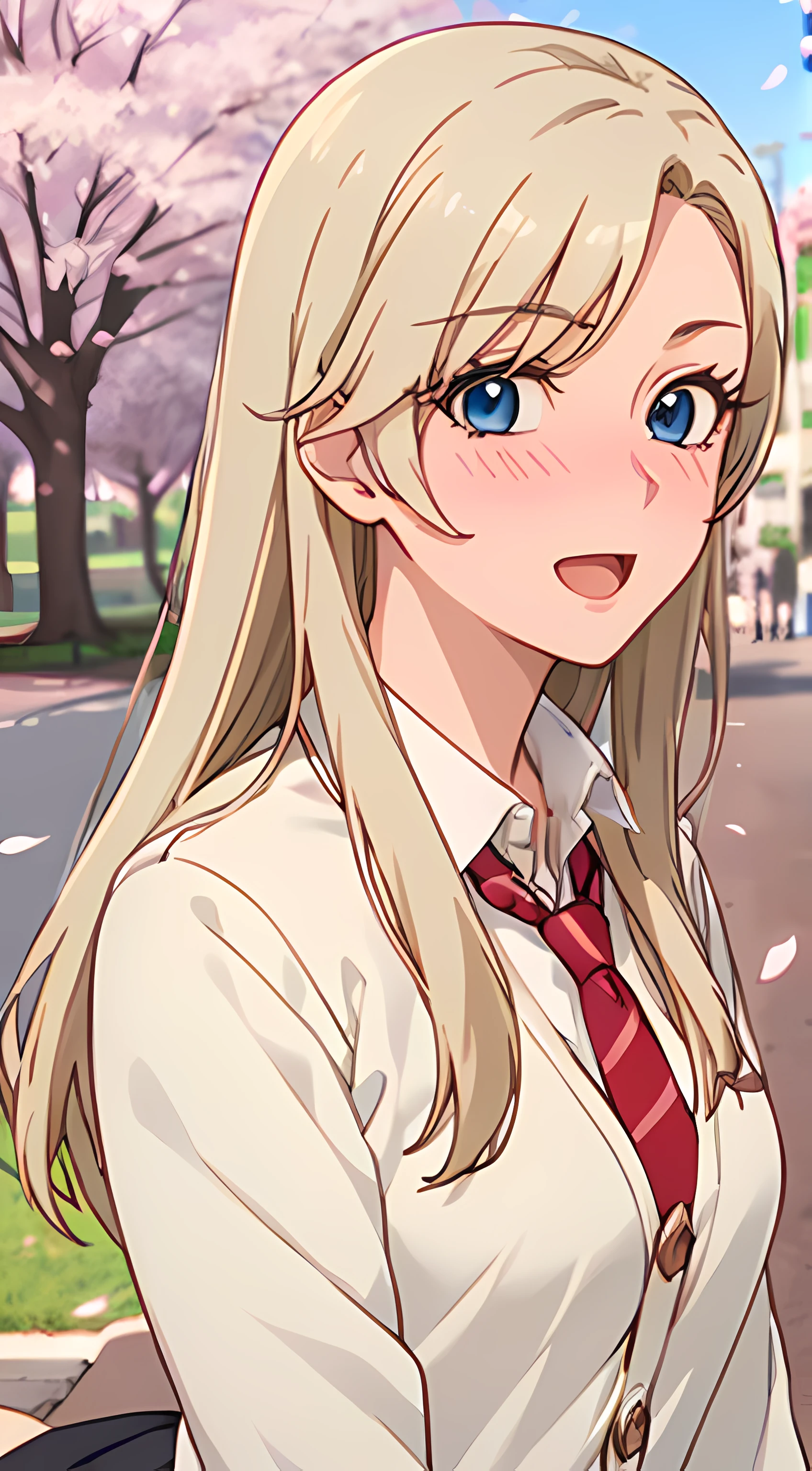 Anime girl with long blonde hair and blue eyes in a white shirt - SeaArt AI