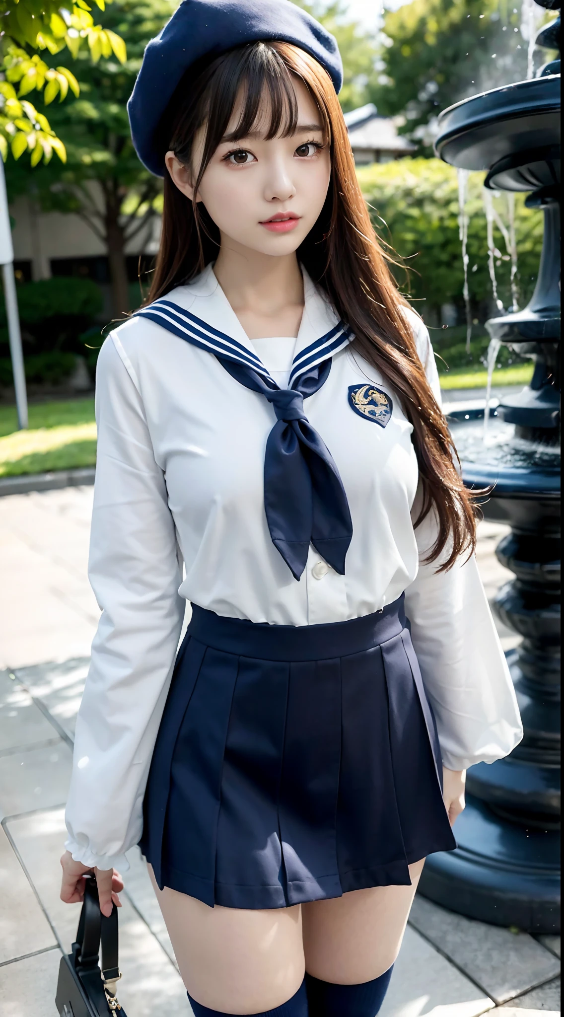 A Close Up Of A Woman In A Sailor Outfit Posing For A Picture - Seaart Ai