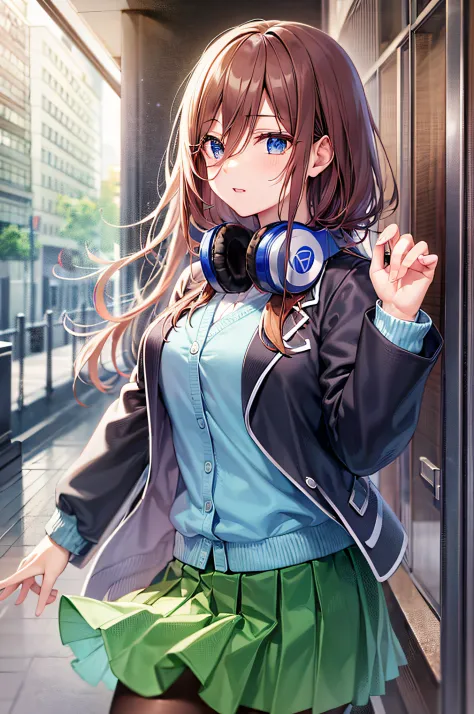 masutepiece, Best Quality, High resolution, 超A high resolution, depth of fields, Brown hair, hair between eye, headphones, Blue ...