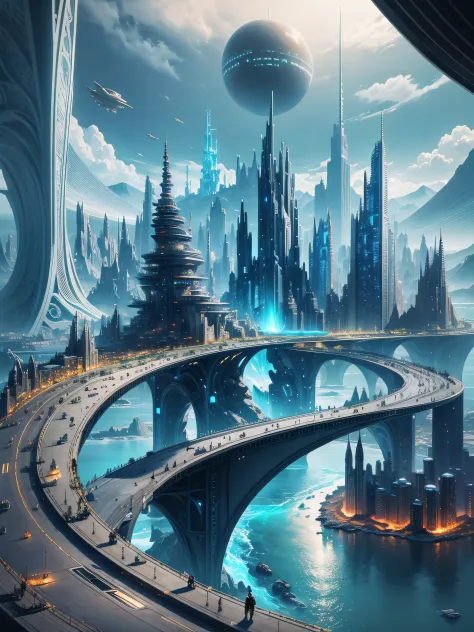 futuristic city, 24th century, fantasy, fantasy, arctic, sea