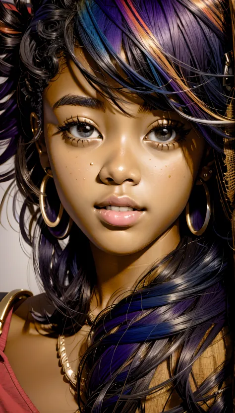 Portrait of an 18-year-old African-American girl with rainbow-colored hair