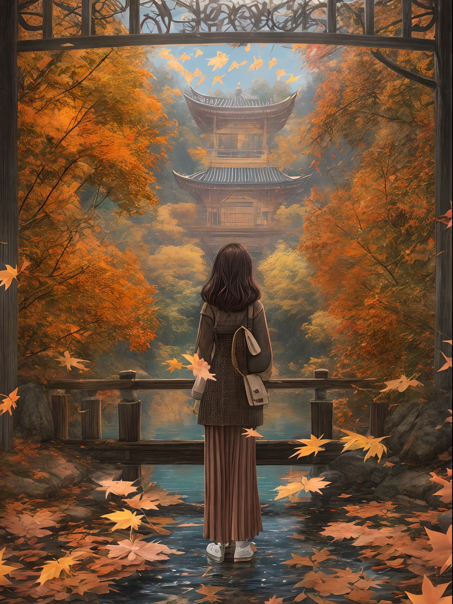 tmasterpiece，Best quality at best，high high quality，the Extremely Detailed CG Unity 8K Wallpapers，The colors of autumn are picturesque，Ultimate texture，Beautiful skies and clouds，Enrich the nature of autumn。Golden leaves，Dance in the autumn breeze；Lakes and rivers，Calm as a mirror，Reflecting the beauty of autumn；Waterfalls flying，Water flows like silk，It shows the vitality and vitality of autumn。Aoyama is still beautiful，Autumn leaves dot the ground，Form a picture of autumn。digital illustrations，复杂，Uptrend，pastel colour，oil painted，award winning photography，Bokeh，depth of fields，hdr，blooms，color difference，真实感，The is very detailed，trends in art station，CGSociety trends，复杂，high detal，dramatics，Midjourney Art